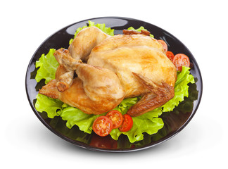 Roasted chicken on white plate