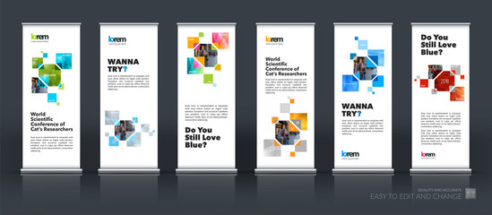 Abstract business vector set of modern roll Up Banner stand desi