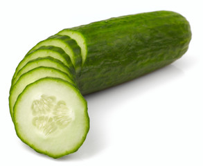 Fresh juicy cucumber on a white background, isolated