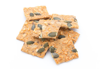 Autumn themed baked crisps with cranberries, nuts and seeds stac