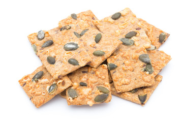 crispbread stack isolated on white background.