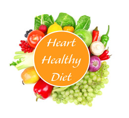 Diet for healthy heart concept. Food on white background