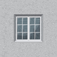 Solid Concrete Wall with Glass Window. Vector