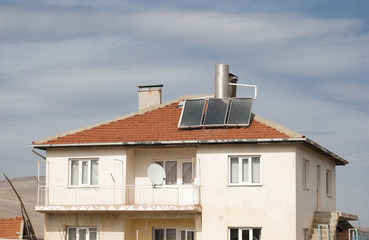 Obraz premium solar set for water heating at roof
