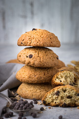 A stack of cookies with oatmeal
