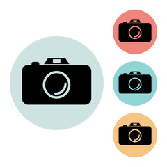camera icon isolated vector sign symbol, on blue, red, yellow background.Tourism elements icons. Can be used in logo, UI and web design