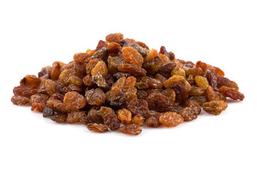 Sweet raisins on white