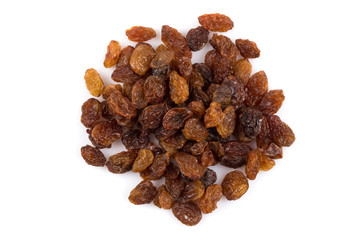 Sweet raisins on white