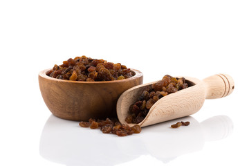Sweet raisins on white