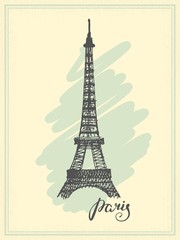 Fototapeta na wymiar Eiffel Tower drawn in a simple sketch style