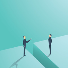 Business negotiation or communication vector concept. Two man having discussion, bargaining with gap between. - obrazy, fototapety, plakaty