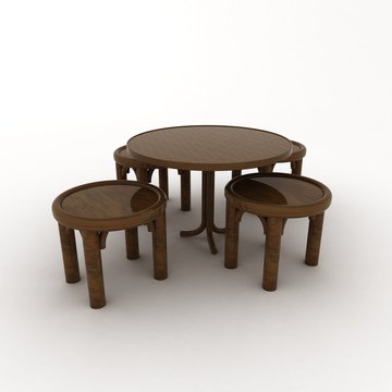 Table and stools over white background