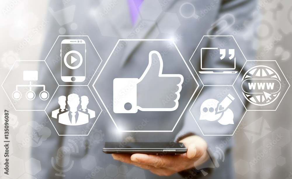 Poster like social media network web concept. thumb up icon. communication computing internet technology