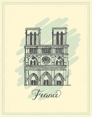 Notre Dame de Paris Cathedral, France. Hand drawing sketch.