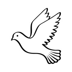 Flying bird - dove or pigeon with its wings spread line art vector icon for nature apps and websites