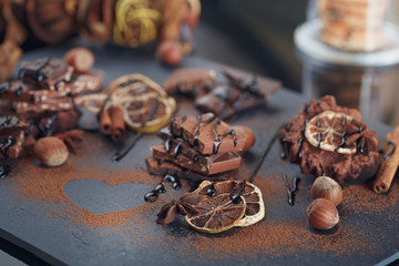 Lemon, nuts and assortment of fine chocolates