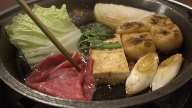 Japanese sukiyaki a5 Matsusaka beef , 4k video