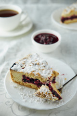 Delicious homemade pie with currants and coffee
