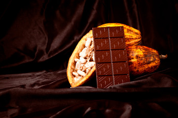 Chocolate With Cocoa Pods On Black