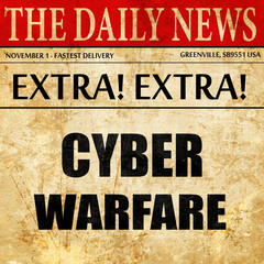 Cyber warfare background, newspaper article text
