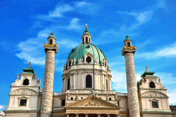 Fototapeta na wymiar View of St. Charles's Church in Vienna Austria 