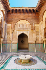 Al-Attarine Madrasa in Fez, Morocco. Partial view of the main court