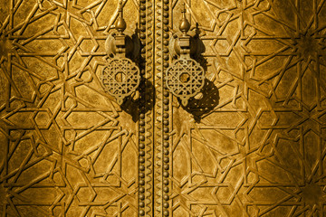 Detail of the golden doors of Dar el Makhzen, Royal Palace in Fez, Morocco