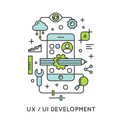 Vector Icon Style Illustration of UX UI User Interface and User eXperience Process. Isolated Web Design Template