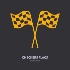 Checkered flags vector line icon. Speed automobile, racing car logo, driving lessons sign. Auto championship illustration.