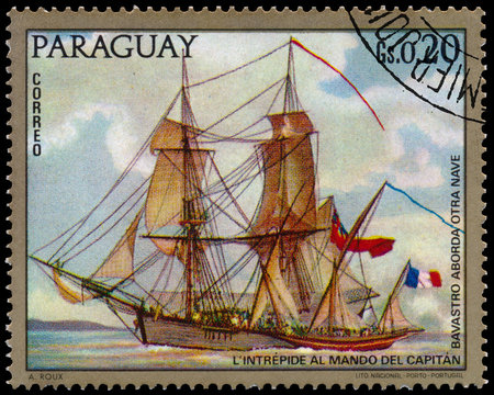 Stamp printed in Paraguay shows old Warship