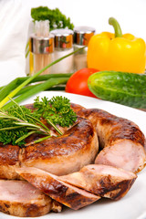 Home sausage of pork with herbs and spices
