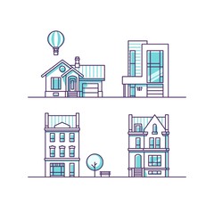 Set of vector illustration traditional and modern houses. For web design and application interface, also useful for infographics. - obrazy, fototapety, plakaty