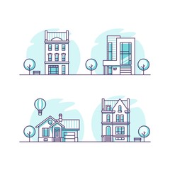 Traditional and modern houses. For web design and application interface, also useful for infographics. Vector illustration. - obrazy, fototapety, plakaty