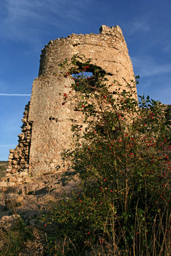 The ruins of Genuese fortress Chembalo in Balaklava, Sevastopol, Crimea.