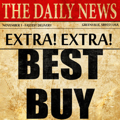 best buy sign, newspaper article text