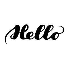 Hello - lettering for greeting card. Vector illustration isolated on white. Hand written text for web, announcment, post card, other graphic design