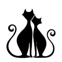Vector black silhouettes of cats in love isolated on a white background.