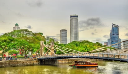 Foto op Plexiglas Cavenagh Bridge above the Singapore River © Leonid Andronov