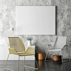Mock up poster in hipster loft, 3d illustration