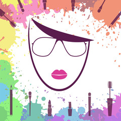 Face of beautiful girl. Fashion icon. Makeup artist. Logo templa