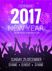 Fototapeta na wymiar 2017 nyew year party dance people background. Vector event flyer poster design. Happy New Year fun night