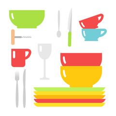 Clean cups and dishware vector illustration.