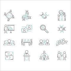 Business teamwork outline icons vector.