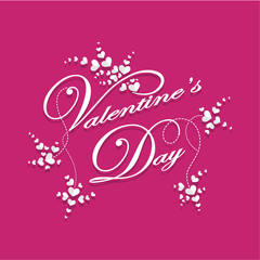 Cover design.the phrase Valentine's Day,covered by lots of little hearts on the pink background
