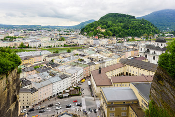 Fototapeta na wymiar Salzburg Historic center Aerial view over the city. Salzburg, Austria