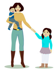 Mother and daughter and baby boy isolated