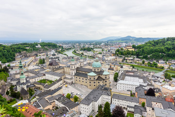 Salzburg Cathedral from the Hohensalzburg fortress. Historic center of the city, South facade, Austria