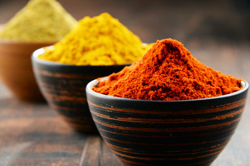 Variety of spices on kitchen table