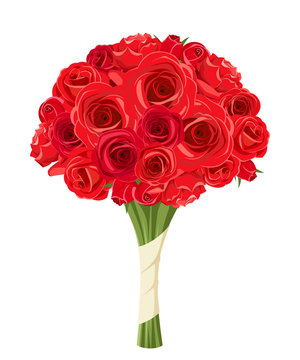 Vector bouquet of red roses isolated on a white background.