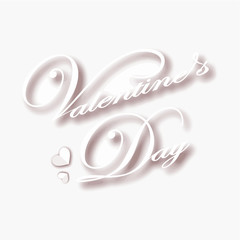 Cover design.The white phrase Valentine's Day and two white hearts on the white background